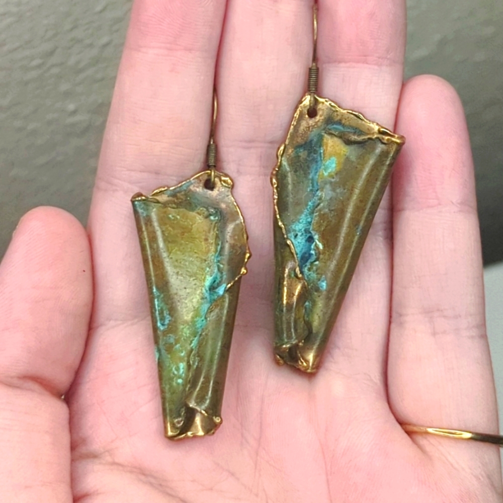 80s Patina Brass Earrings - Picture 8 of 13